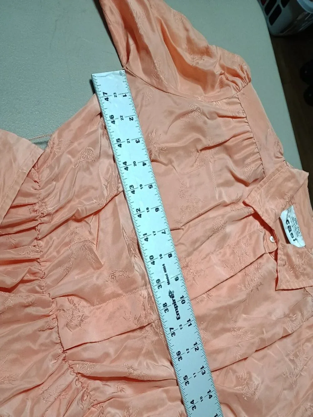 Vintage CASI Silk Jaquard Midi Dress Size 12 Peach with Pockets